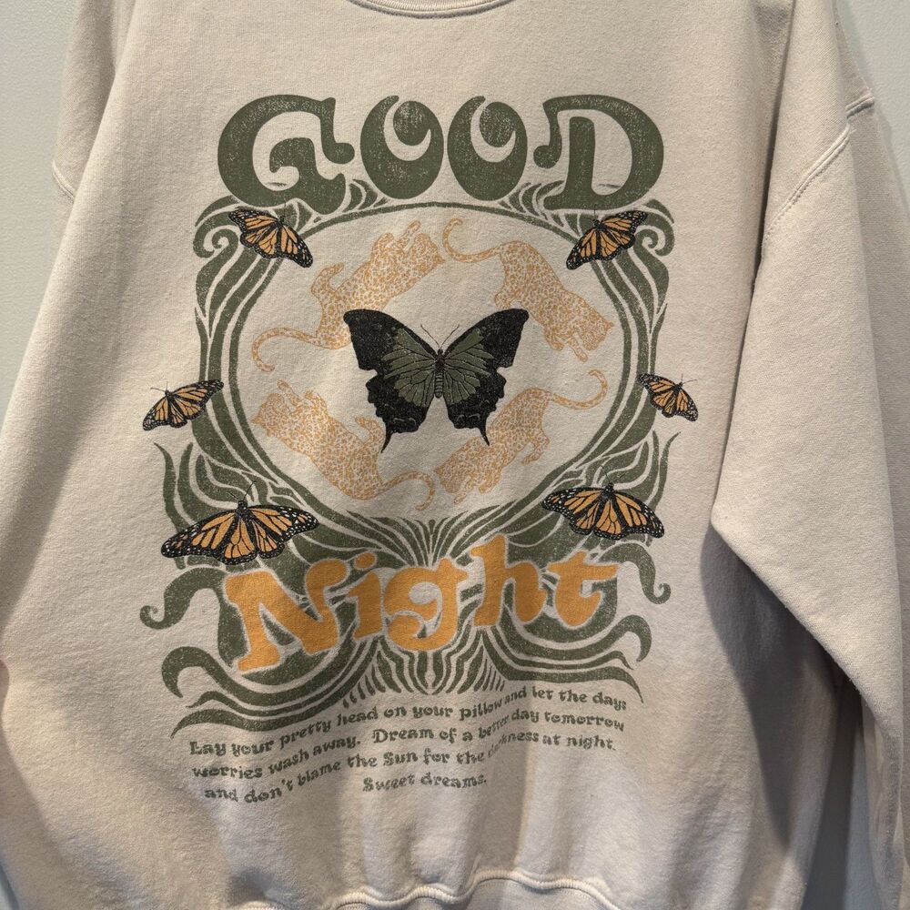 Project Social T Urban Outfitters Sweatshirt Good Night Butterfly Graphic L/XL - Picture 2 of 7